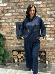 Navy Embellished Heart Tracksuit Cassie