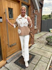 Camel Luxury Collared Floral Knit Eve