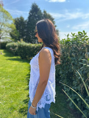 White Textured Crochet Hem Vest Nina