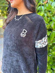 Black Animal Trim Textured Top Ada