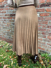 Camel Faux Suede Pleated Skirt Tanya