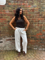 Winter White Seam Front Pull On Comfort Trousers