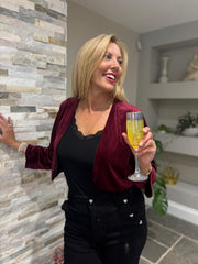 Wine Cropped Velour Jacket