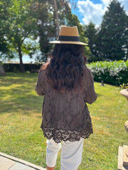 Chocolate Textured Lace Hem Shirt Dina
