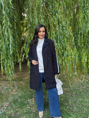 Navy Boucle Stripe Coat Detail Mia