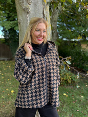 Camel Dogtooth Hooded Jacket Sadie