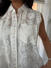 White Embroidered Sleeveless Blouse Harlow