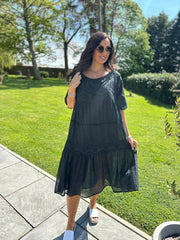 Black Broderie Bardot Dress Orla