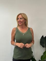Khaki Lace Ribbed Vest Libby
