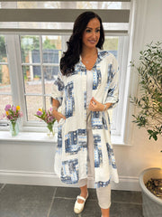 Navy Floral Aztec Shirt Dress  Gemma