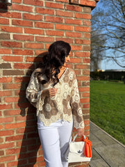 Mocha Flower Crochet Cardi Jeanette