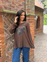 Chocolate Embellished Flower Top Selina