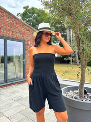 Black Bubble Cotton Bandeau Playsuit