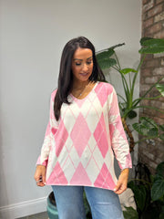 Lipstick Argyle Drop Shoulder Top Dina