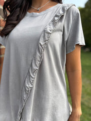 Stone Asymmetric Frill Top Coralie