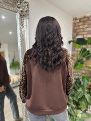 Chocolate Sequin Sleeve Sweatshirt Rylee