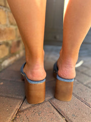 Denim Open Toe Block Heel Clogs
