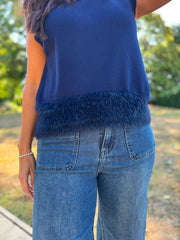 Navy Fluffy Hem Knitted Tank Gina