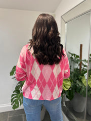 Lipstick Argyle Knit Top Georgia