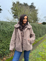 Mocha Premium Hooded Sherpa Coat Aviana