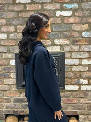 Navy Embellished Heart Tracksuit Cassie