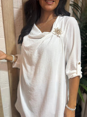 Winter White Gathered Cowl Neck Top Harper