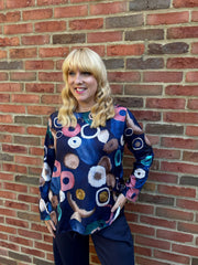 Navy Circle Print Top Raya