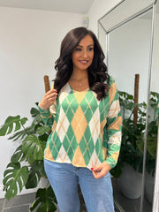 Green Argyle Knit Top Georgia