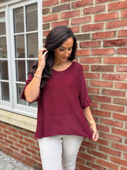 Wine Cotton Reverse Seam Knit Jo