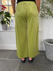 Olive Pull On Wide Leg Velour Trousers