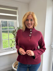 Wine Diamante Button High Neck Frankie