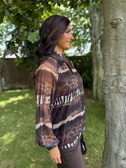 Chocolate Mixed Animal Mesh Top Louise