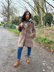 Mocha Luxury Faux Fur Hooded Coat Aspen
