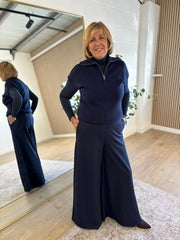 Navy Diamante Wide Leg Trousers Jude