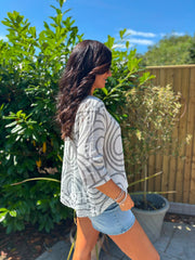 Grey Geometric Swirl Print Top Zoe