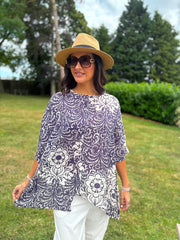 Navy Baroque Floral Print Top Maggie