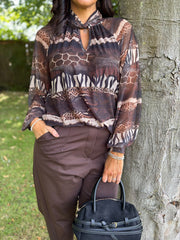 Chocolate Mixed Animal Mesh Top Louise
