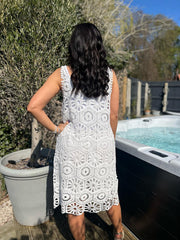 White Multi Pattern Crochet Dress Oakley