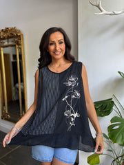 Black Striped Panel Sleeveless Top Gaynor