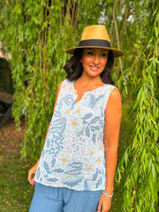 Light Blue Floral Sleeveless Top Amanda