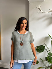 Khaki Layered Net Top Elise