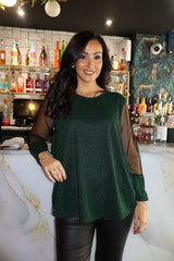 Green Sparkle Mesh Sleeve Top Lucy