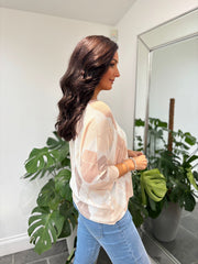 Mocha V Neck Argyle Print Top Izzy