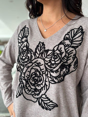 Mocha Rose Design Knit Top Tilly
