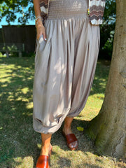 Mocha Smocked Waist Hareem Trousers