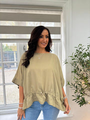 Khaki Shimmer Drawstring Top Holly