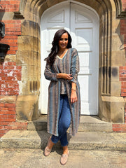 Denim Pattern Stripe Shimmer Cardigan Freya