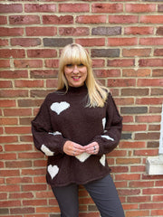 Chocolate & White Chunky Heart Knit Toni