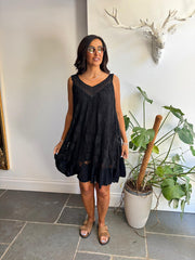 Black Mesh Floral Lace Dress Gabriella