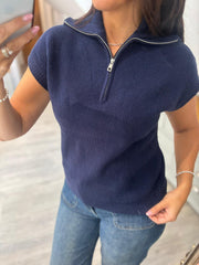 Navy Collared Short Sleeve Knit Annie